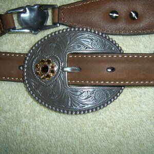 Nacona Silver Concho Buckle/Gold Rhinesones-Match Smaller Heart Conchos Belt M